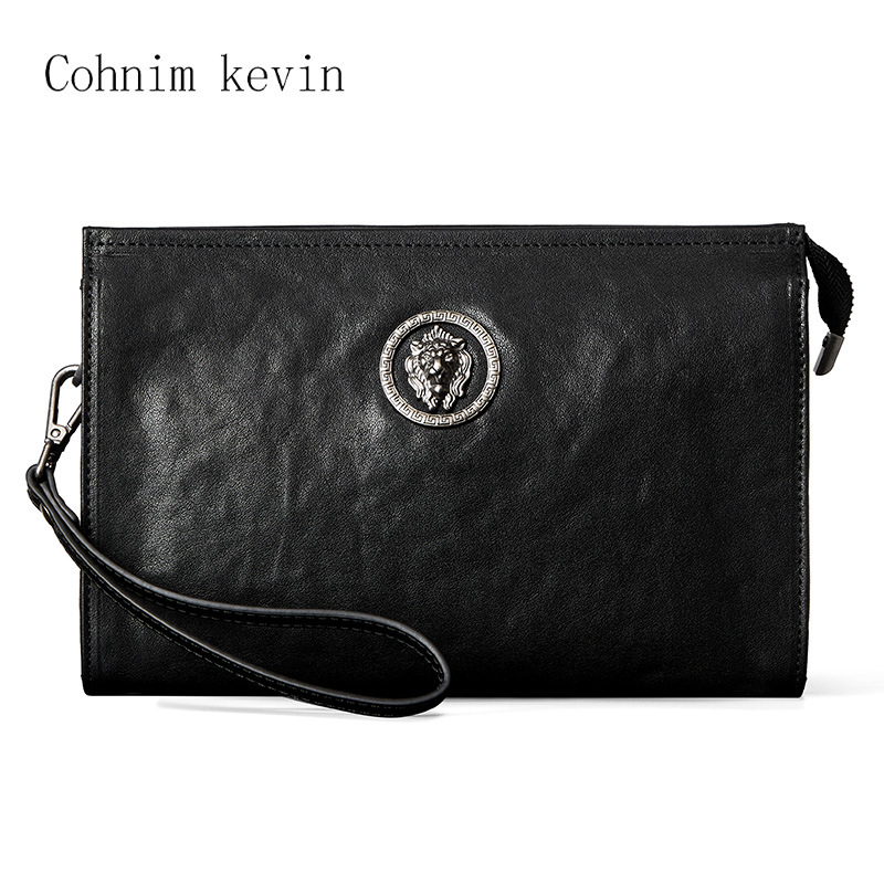 Férfi clutch táska - városi minimalista stílus, valódi bőr, vízálló és kopásálló, állatmintás, bélés nylon, licencelt magán címke elérhető, ősz 2025