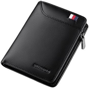 King Paul мъжки вертикален портфейл за карти от истинска кожа, бифолд, едноцветен