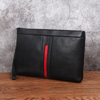 Férfi horizontális clutch táska, valódi bőrből (Utcai stílus, Első réteg borjúbőrből, Tehercsökkentés, Poliészter-pamut bélés)