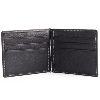 Бифолд портфейл от естествена кожа с ултра тънък клип за банкноти и джоб за монети, кожа от първи слой