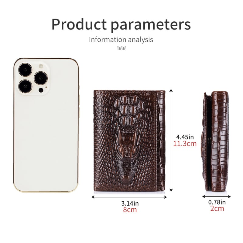 STEEL LION мъжко портмоне от естествена кожа с крокодилен модел, множество джобове за карти, слот за фотоалбум, защита срещу кражба, първи слой телешка кожа, подплата от полиестер