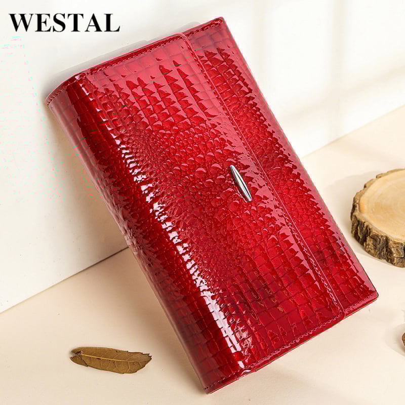 WESTAL Γυναικείο πορτοφόλι από γνήσιο δέρμα, πρώτο στρώμα βοδινό δέρμα, μεγάλη χωρητικότητα, πολυλειτουργικό, επένδυση πολυεστέρα-βαμβάκι