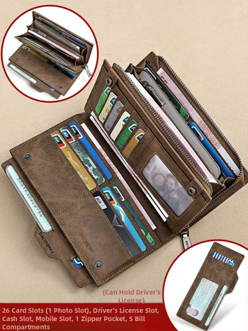 Мъжки портфейл от естествена кожа, множество слотове за карти, голям капацитет, отделяем джоб за шофьорска книжка, градиентен модел, урбанистичен стил