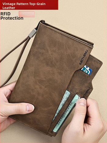 Мъжки портфейл от естествена кожа, множество слотове за карти, голям капацитет, отделяем джоб за шофьорска книжка, градиентен модел, урбанистичен стил