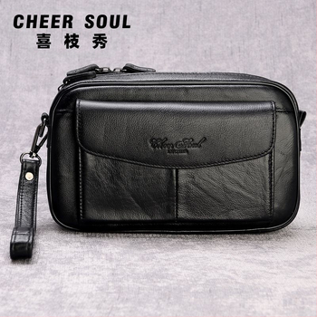 Мъжки кожен клъч за бизнес пътуване — естествена кожа, първи слой телешка кожа, стил бизнес, подплата полиестер