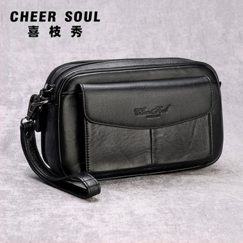 Мъжки кожен клъч за бизнес пътуване — естествена кожа, първи слой телешка кожа, стил бизнес, подплата полиестер