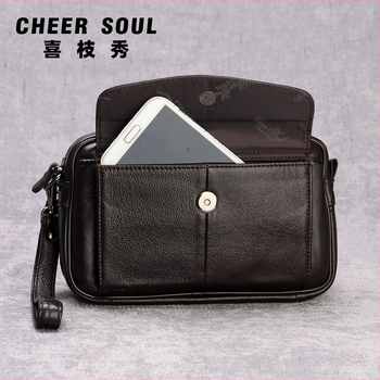 Мъжки кожен клъч за бизнес пътуване — естествена кожа, първи слой телешка кожа, стил бизнес, подплата полиестер