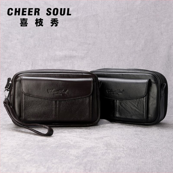 Мъжки кожен клъч за бизнес пътуване — естествена кожа, първи слой телешка кожа, стил бизнес, подплата полиестер