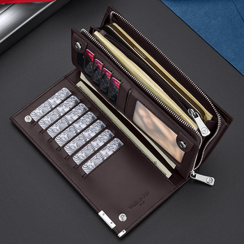 William Polo мъжки кожен портфейл с цип, мултифункционален, голям капацитет, антикрадба, за ежедневна употреба