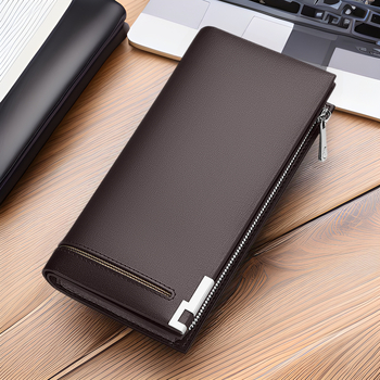 William Polo мъжки кожен портфейл с цип, мултифункционален, голям капацитет, антикрадба, за ежедневна употреба