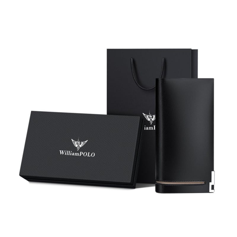 Portofel din piele pentru bărbați cu fermoar, multifuncțional, capacitate mare, anti-furt, pentru uz zilnic, William Polo