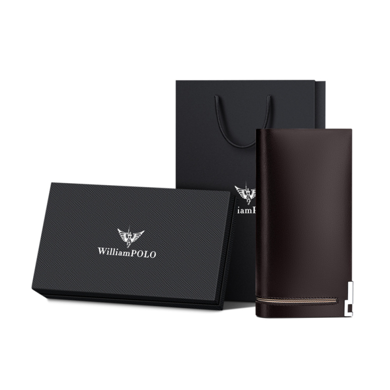 Portofel din piele pentru bărbați cu fermoar, multifuncțional, capacitate mare, anti-furt, pentru uz zilnic, William Polo