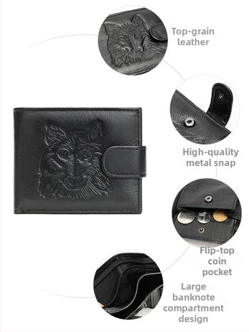 Мъжки портфейл от естествена кожа — къс портфейл с отделение за карти, многофункционален, кожа от горен слой кравешка, уличен стил