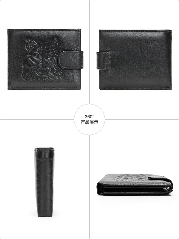 Мъжки портфейл от естествена кожа — къс портфейл с отделение за карти, многофункционален, кожа от горен слой кравешка, уличен стил