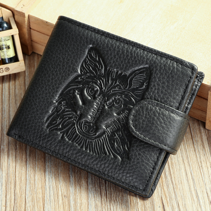 Мъжки портфейл от естествена кожа — къс портфейл с отделение за карти, многофункционален, кожа от горен слой кравешка, уличен стил