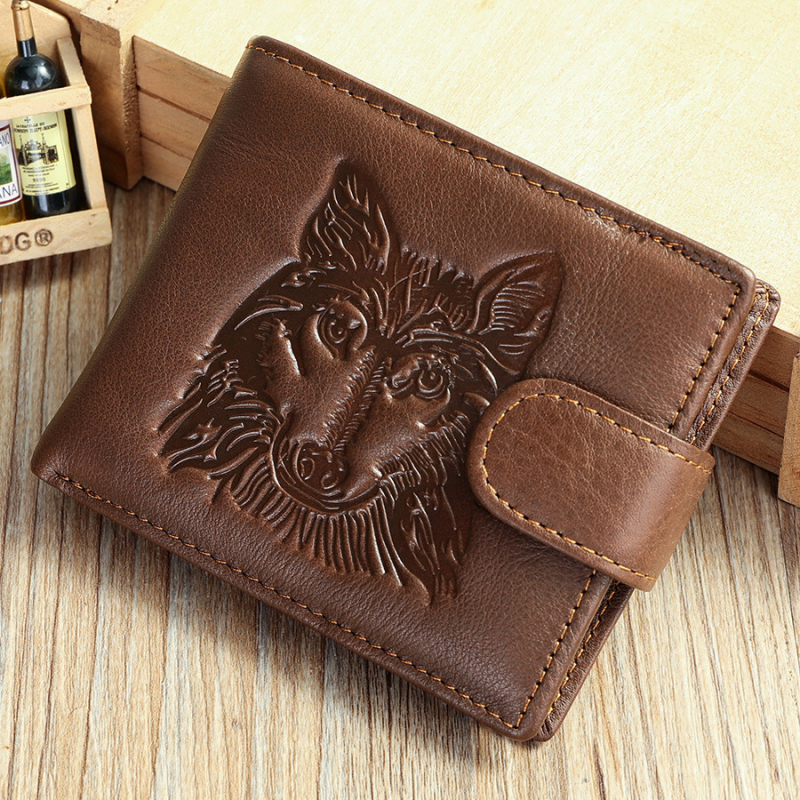 Мъжки портфейл от естествена кожа — къс портфейл с отделение за карти, многофункционален, кожа от горен слой кравешка, уличен стил