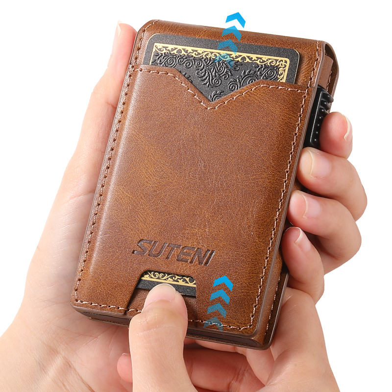 Suteni kartes turētājs ar automātisku atvēršanu kartes kastītē, mākslīgā āda, rokas darbs, saderīgs ar kartu komplektu, fotokadra drukāšana