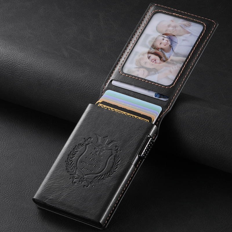 Suteni kartes turētājs ar automātisku atvēršanu kartes kastītē, mākslīgā āda, rokas darbs, saderīgs ar kartu komplektu, fotokadra drukāšana