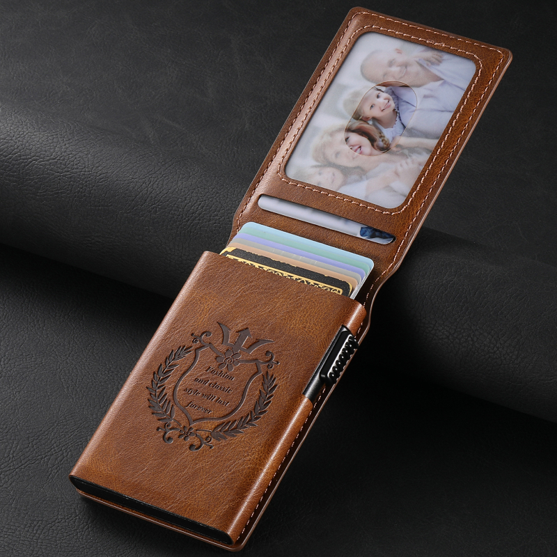 Suteni kartes turētājs ar automātisku atvēršanu kartes kastītē, mākslīgā āda, rokas darbs, saderīgs ar kartu komplektu, fotokadra drukāšana