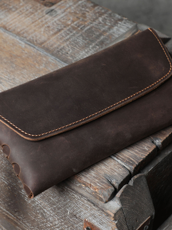 Мъжки клач портфейл от естествена Crazy Horse кожа, ръчна изработка, голям капацитет за телефон, винтидж дизайн