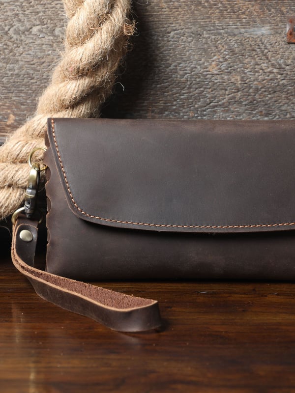 Férfi Crazy Horse bőrből készült kézitáska, kézzel készített, nagy kapacitású telefon-tartó, retro stílus