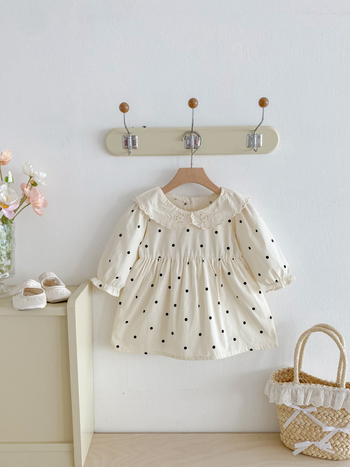 Mergaitėms skirta suknelė, Korėjos stilius, medvilnės audinys, princesės siluetas, vientisas raštas, pamušalas iš medvilnės