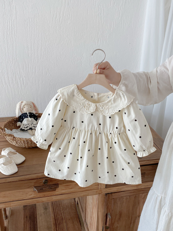 Mergaitėms skirta suknelė, Korėjos stilius, medvilnės audinys, princesės siluetas, vientisas raštas, pamušalas iš medvilnės