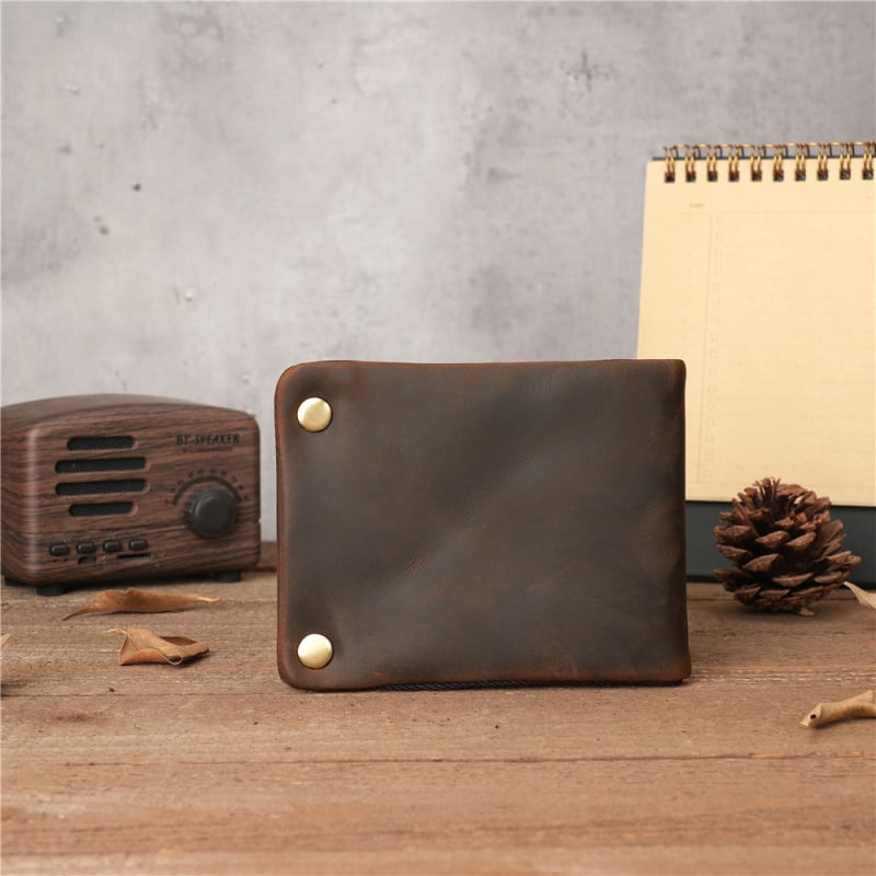 1147-es pénztárca — kézműves Crazy Horse bőr, vintage horizontális cipzár, valódi felsőréteg marhahús bőr, belső nylon bélés, modell Wallet 1147