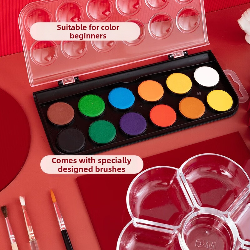 Гуаш пигментен комплект за рисуване — Morning Light твърди пигменти, кутия, основни материали