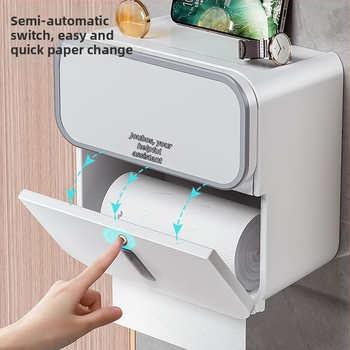 Plastikinė klozeto popieriaus dėžutė, sieninis tvirtinimas, daugiafunkcinis vonios organizatorius plokščioms popierinėms servetėlėms