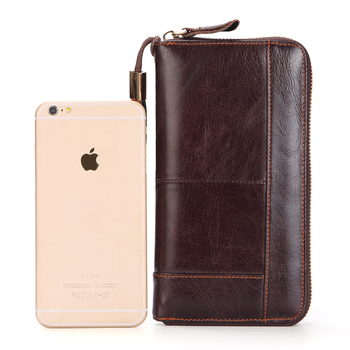 Мъжка клъч чанта от естествена кожа, първи слой кравешка кожа, полиестерна подплата, мултифункционална за бизнес и телефон