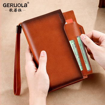GERUOLA мъжки портфейл от естествена кожа, дълъг модел, против кражба, първи слой телешка кожа, подплата полиестер