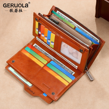 GERUOLA мъжки портфейл от естествена кожа, дълъг модел, против кражба, първи слой телешка кожа, подплата полиестер