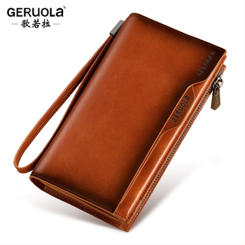 GERUOLA мъжки портфейл от естествена кожа, дълъг модел, против кражба, първи слой телешка кожа, подплата полиестер