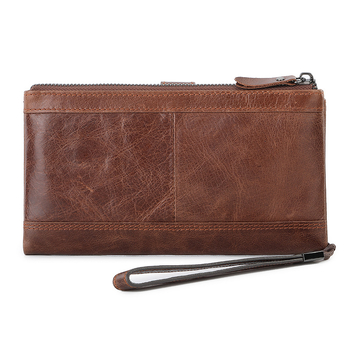 Дълъг мъжки кожен портфейл с RFID защита, кожа от първи слой телешка кожа, две сгъвки, райета