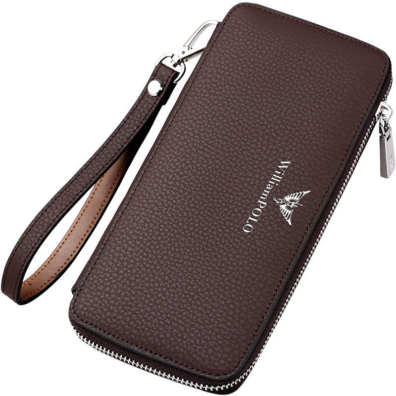 King Paul мъжки дълъг портфейл от кожа с цип – бизнес стил, едноцветен, анти-крадба функция, полиестерна облицовка