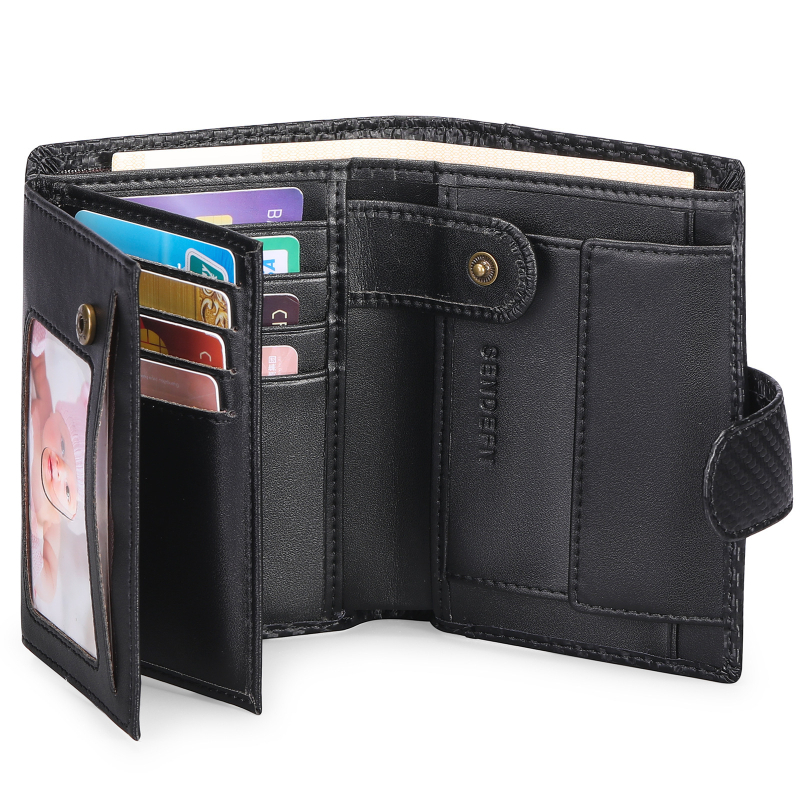 Мъжки къс портфейл с RFID защита, истинска телешка кожа (горен слой), подплата от изкуствена кожа, европейски и американски стил, ултра лек