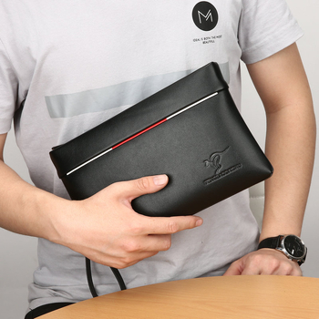 Clutch masculin pentru afaceri — piele PU, rezistenţă la abraziune, model solid, capacitate mare
