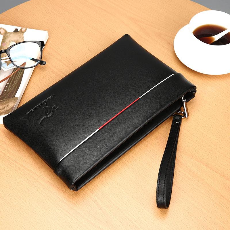 Clutch masculin pentru afaceri — piele PU, rezistenţă la abraziune, model solid, capacitate mare