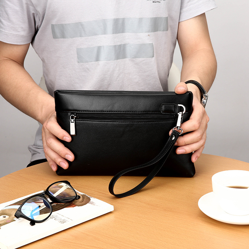 Clutch masculin pentru afaceri — piele PU, rezistenţă la abraziune, model solid, capacitate mare
