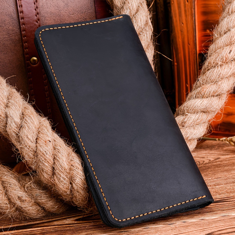 Férfi hosszú PU bőr pénztárca — vízálló, ultra könnyű, vágásálló, bővíthető, azonosító okmány és jegyek tárolására