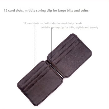 Мъжки портфейл с множество джобове за карти, от естествена кожа, първи слой телешка кожа, къс формат с монетник, полиестерна подплата