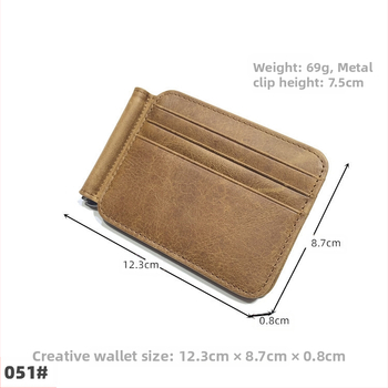 Мъжки портфейл с множество джобове за карти, от естествена кожа, първи слой телешка кожа, къс формат с монетник, полиестерна подплата