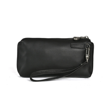 Мъжки клъч портфейл от истинска кожа S007, топ слой телешка кожа, цип за затваряне, джоб за телефон, отделения за карти и клип за банкноти