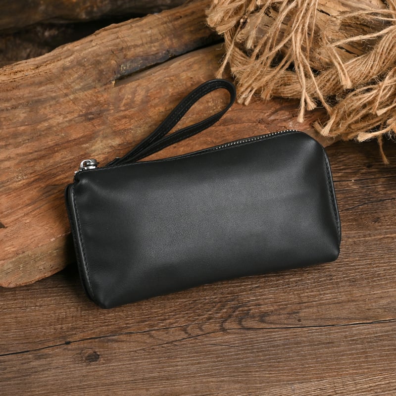 Férfi valódi bőrből készült klutch pénztárca S007, felső réteg marhabőrből, cipzáras zárás, rekeszek kártyáknak, nagy bankjegy-klip és zsebet a telefon számára (tartja 6,7 hüvelykes telefonokat)