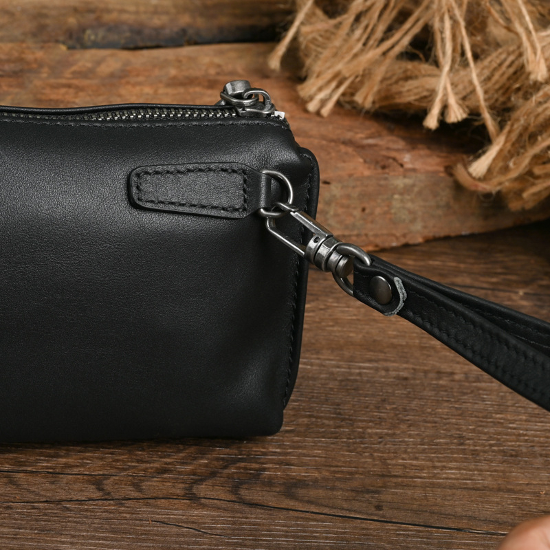 Férfi valódi bőrből készült klutch pénztárca S007, felső réteg marhabőrből, cipzáras zárás, rekeszek kártyáknak, nagy bankjegy-klip és zsebet a telefon számára (tartja 6,7 hüvelykes telefonokat)