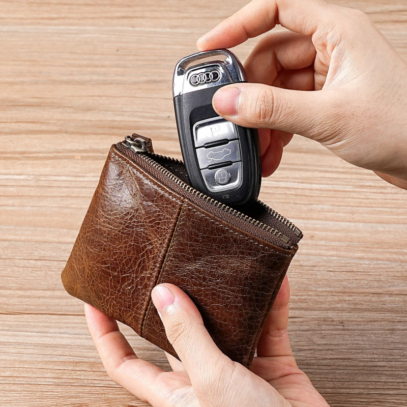 Tikras odos monetų kišenė ir kortelių laikiklis su alyvos-vosku apdaila — vandeniui atsparus, labai lengvas, atsparus dėvėjimuisi