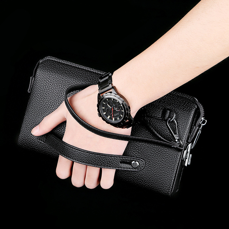 Vyrų PU odos klutch krepšys A86 – anti-theft, miesto stilius, poliesterio pamušalas