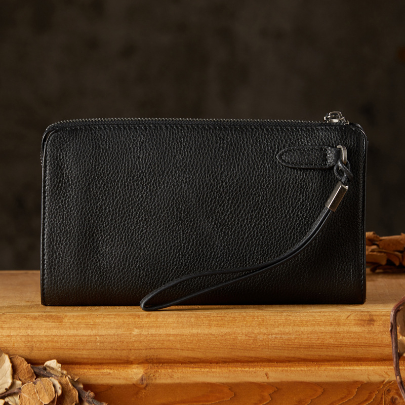 Vīriešu ādas klutch maciņš, īsta āda, pirmais slānis liellādas ādas, izturīgs pret nolietošanos, pret zādzību, poliestera oderējums