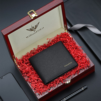 Мъжки портфейл от естествена кожа, би-фолд, стил бизнес елит, подплата полиестер, пролет 2025